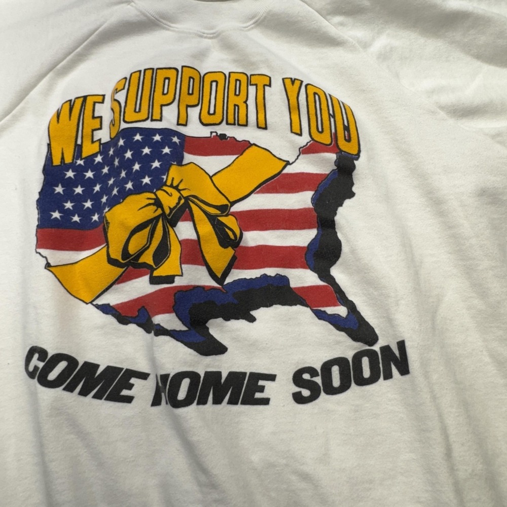 Vintage Support Our Troops Sweatshirt Men Medium Gulf War USA Flag Yellow Ribbon - Picture 2 of 9